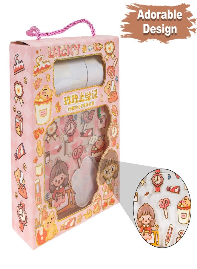 WISHKEY Cartoon Theme DIY Self Adhesive Stickers and Tapes, Stationery Items for Kids with Acrylic Plate, Stickers for Decorating Notebook, Diaries, Scrap Book, 3+ Years (Pack of 1, Assorted) - Image 2